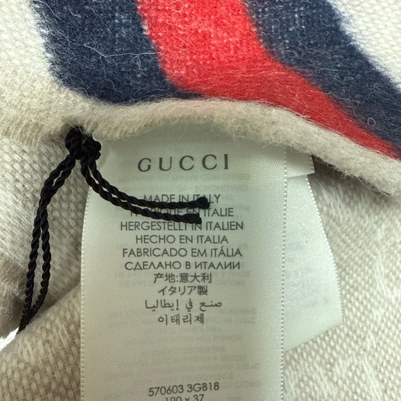 Gucci New Nikky Wool Scarf 37x190 Cm Guccisima GG Logo In Sand Color NWT - Picture 8 of 11